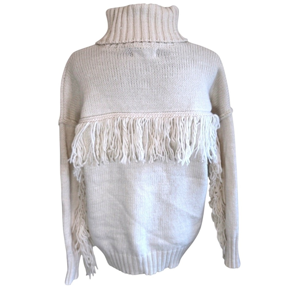 Willow & Wind Fringe Turtleneck Sweater Women's Medium Natural Heavy‎ Knit NWT